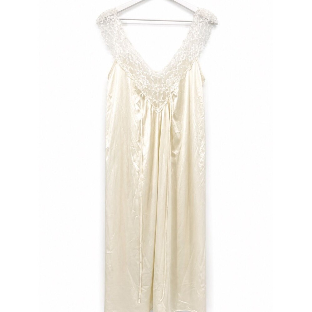 Vintage Ivory Nightgown Dress Sheer Lace Cream Bridal Size Medium Coquette